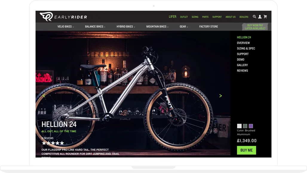Early Rider online store, Product page, desktop screenshot - GenovaWebArt, Shopify Plus agency case study