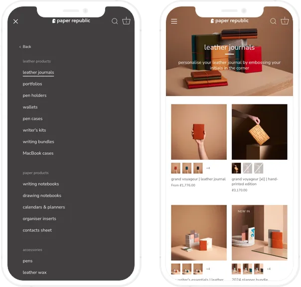 Paper Republic online store, Collection page, mobile screenshot - GenovaWebArt, Shopify Plus agency case study