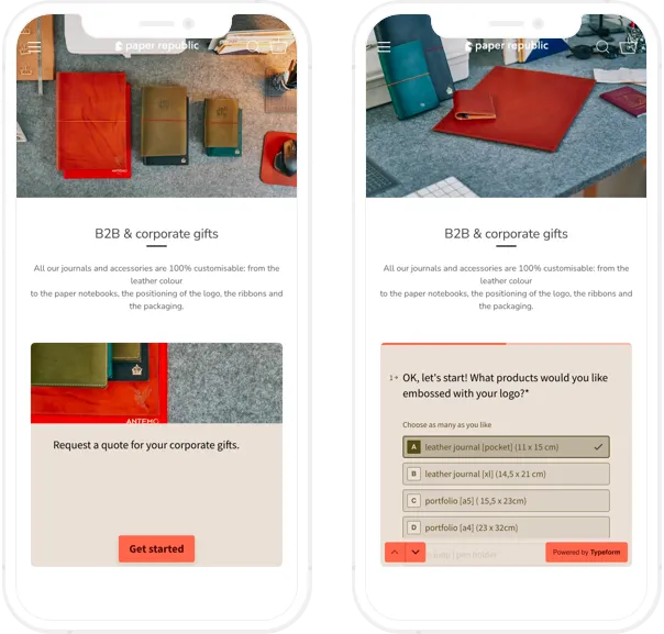 Paper Republic online store, Corporate gifts page, mobile screenshot - GenovaWebArt, Shopify Plus agency case study