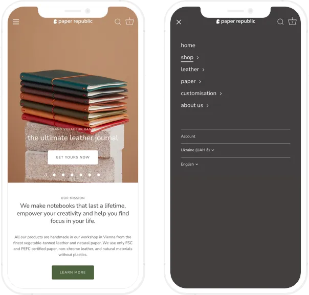 Paper Republic online store, Home page, mobile screenshot - GenovaWebArt, Shopify Plus agency case study