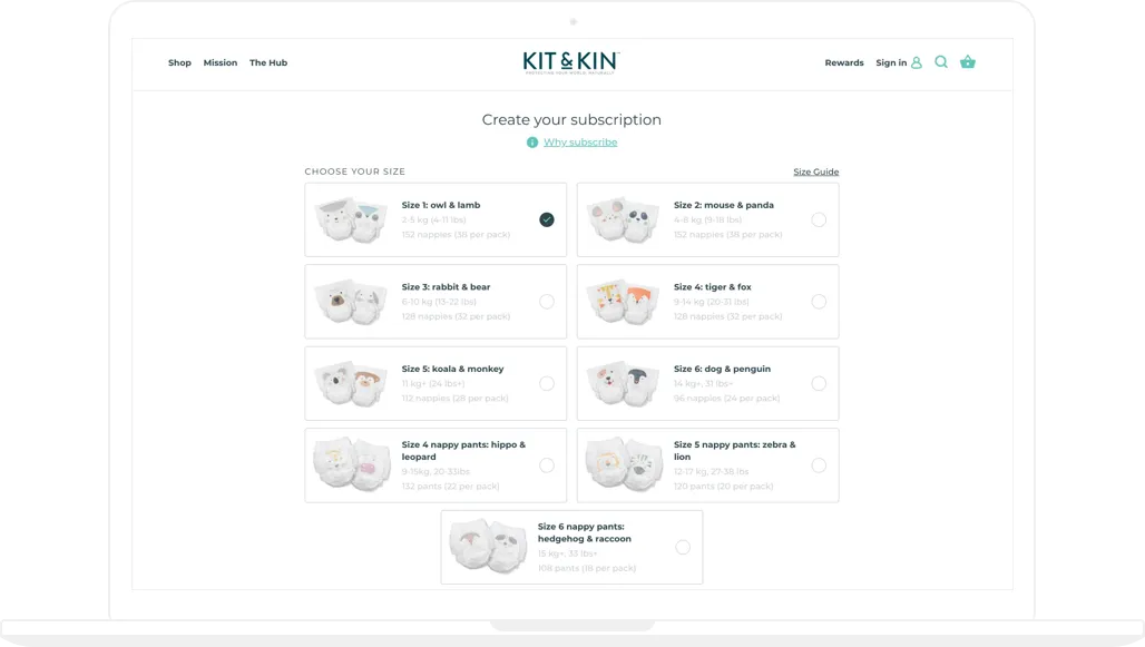 Kit and Kin online store, services we delivered, Custom bundle page, desktop - GenovaWebArt case study