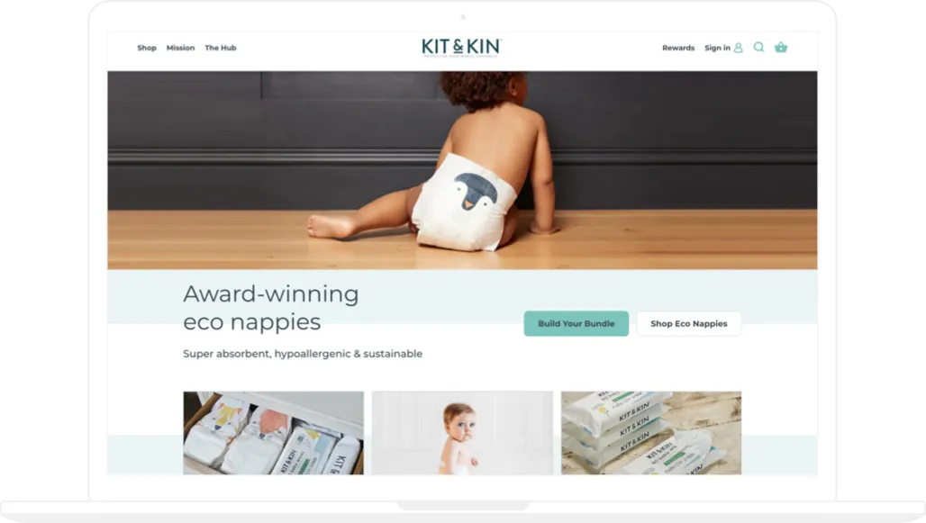 Kit and Kin online store, services we delivered, Home page, desktop - GenovaWebArt case study