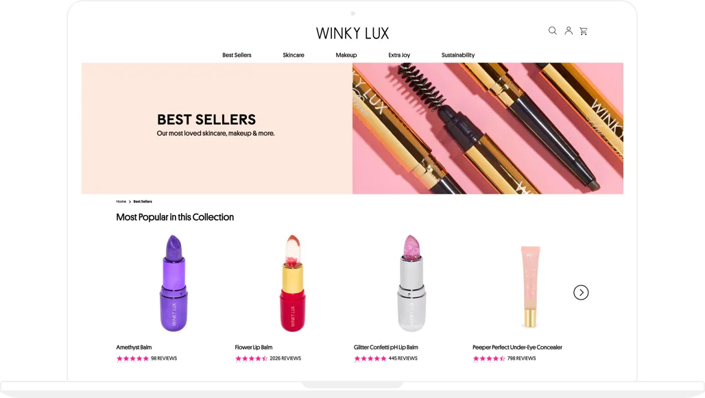 Winky Lux, Shopify Plus development, Collection page, desktop screenshot - GenovaWebArt, Shopify Plus agency case study