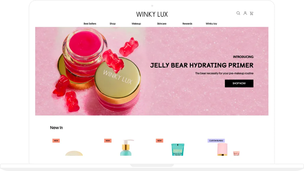 Winky Lux, Shopify Plus development, Home page, desktop screenshot - GenovaWebArt, Shopify Plus agency case study